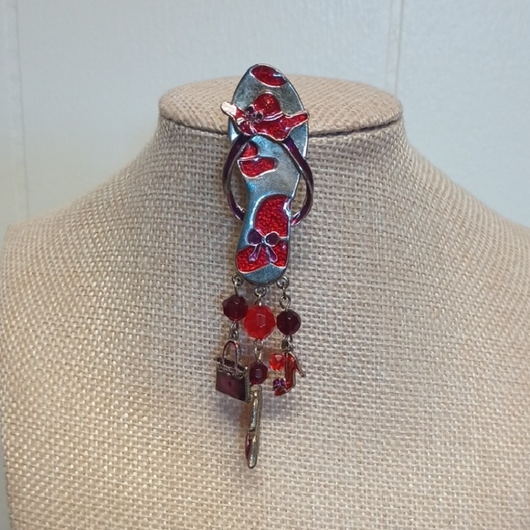 Red Hat Society Red and Silver Charm Brooch - Picture 1 of 3